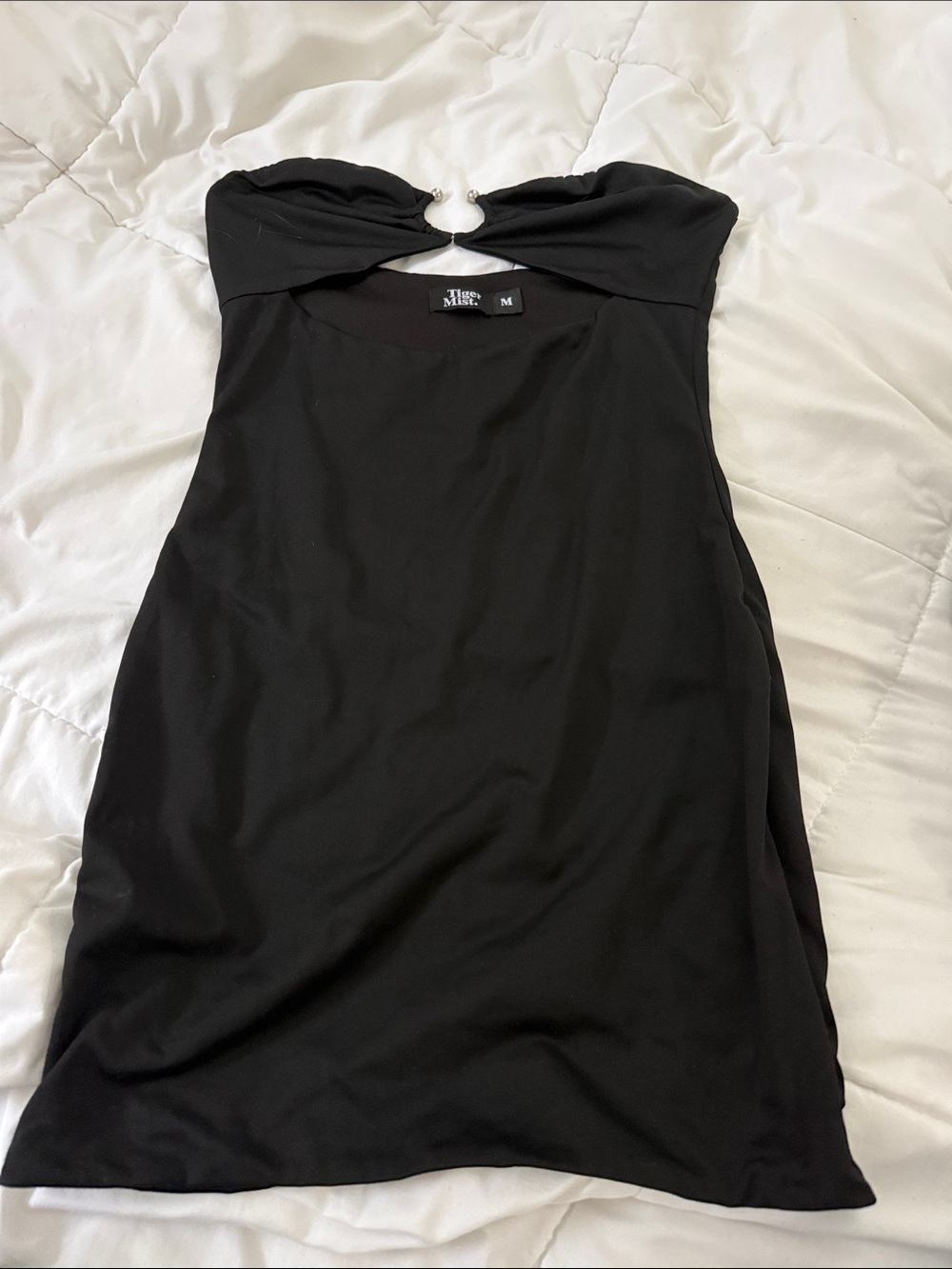 Tiger Mist Black Strapless Ring-Detail Mini Dress